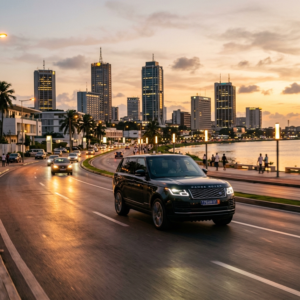 SUV de prestige roulant de nuit à Abidjan